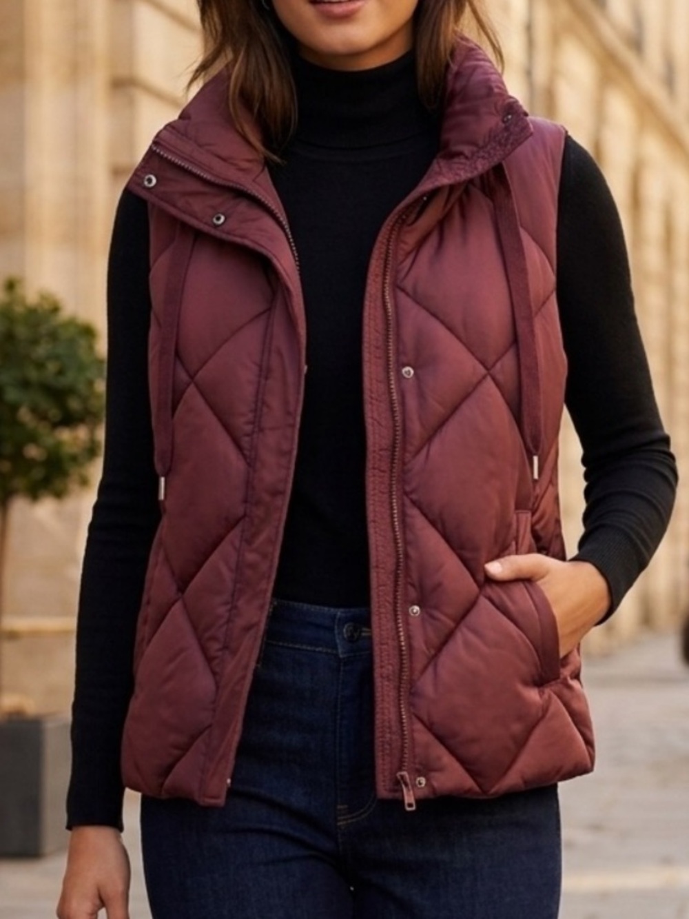 Tribal Reversible Diamond Quilted Vest - Burgundy